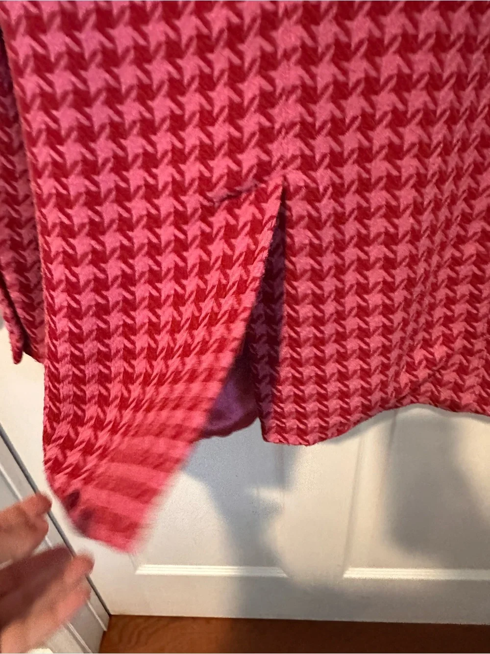 AFRM Pink and Red Herringbone Open-Front Blazer